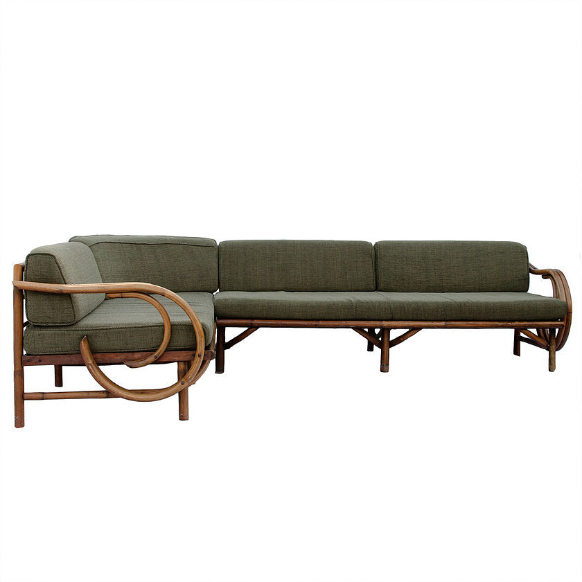 Mid-Century Rattan Sectional Sofa