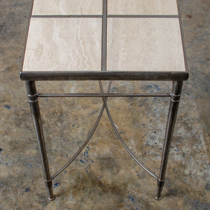 Italian Iron and Travertine Tile Console Table