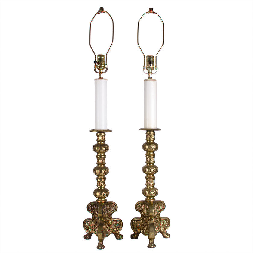 Baroque Alter Style Candlestick Lamps - A Pair