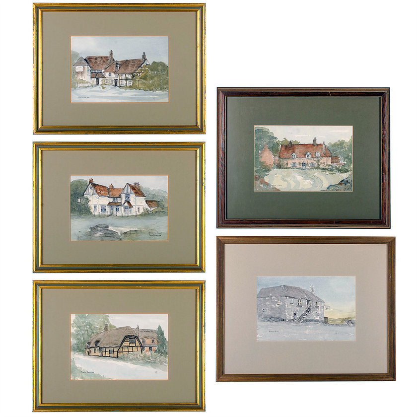 British Pubs Watercolor Paintings - Set of 5