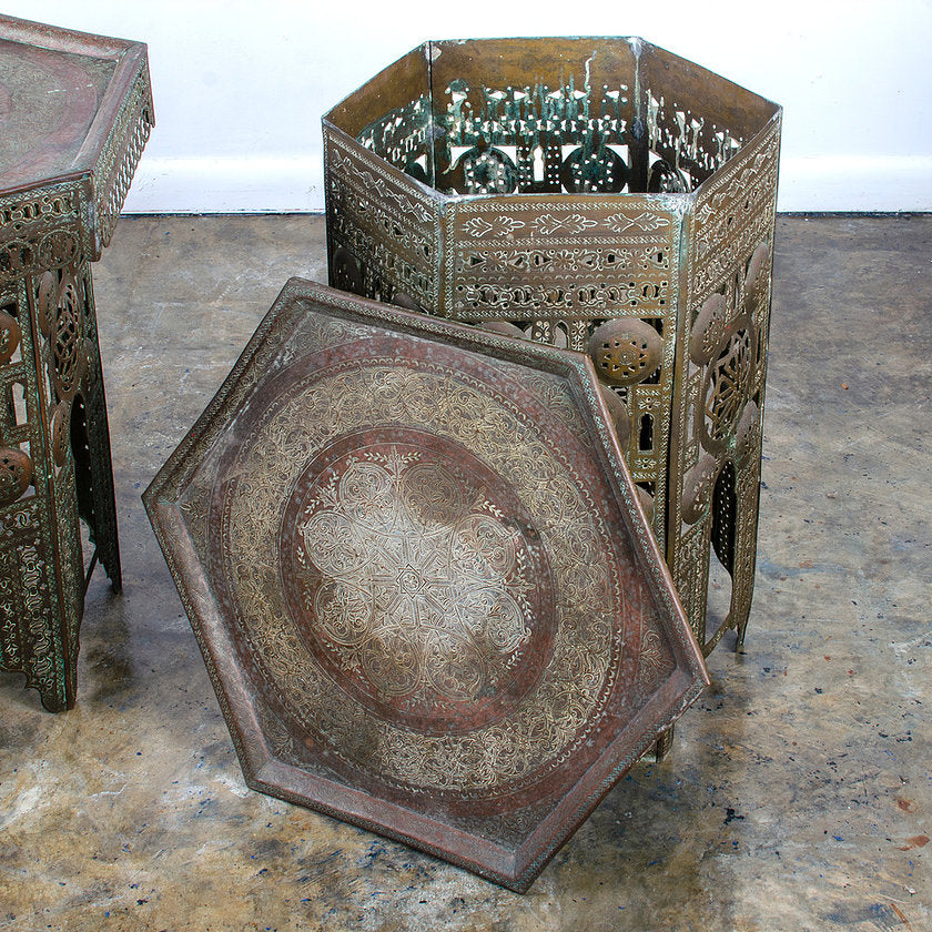 Moroccan Pierced Brass Side Tables