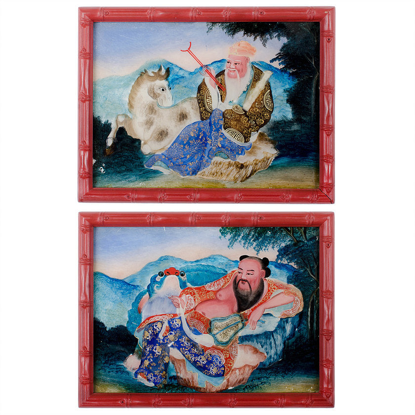 Chinese Louhan Reverse Glass Paintings - A Pair