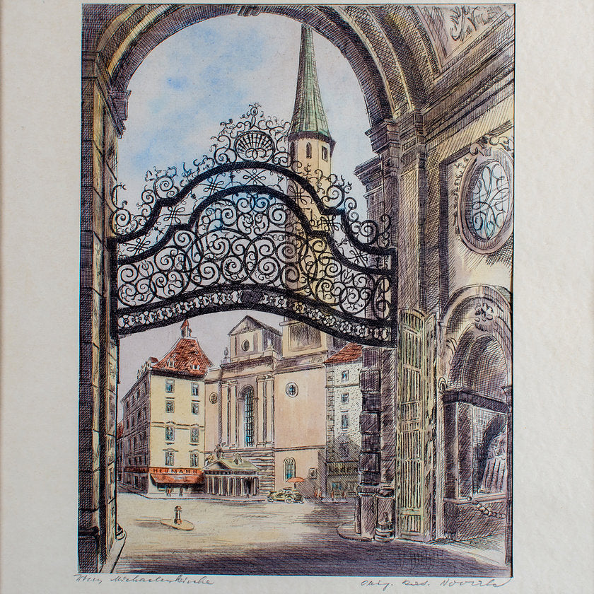 Etching of St. Michaels Church, Vienna