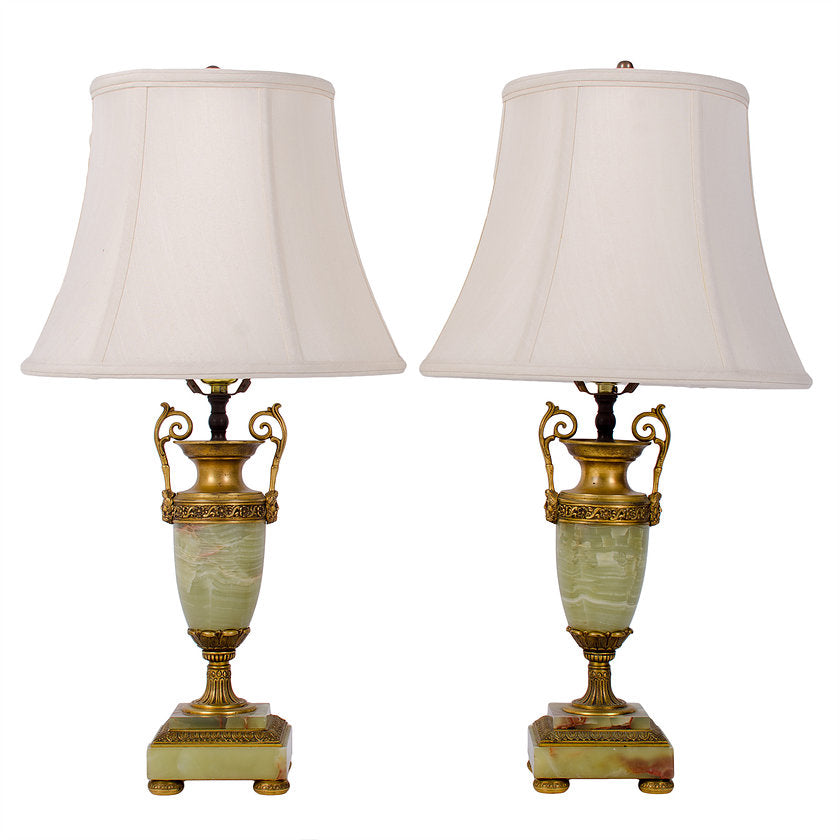 French Louis XV Style Onyx and Ormolu-Mounted Lamps - a Pair