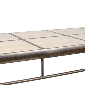 Italian Iron and Travertine Tile Console Table