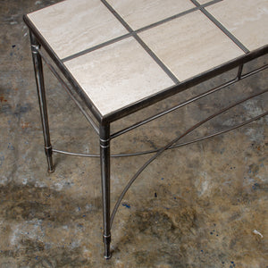 Italian Iron and Travertine Tile Console Table