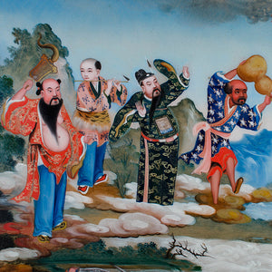 Chinese Reverse Glass Painting of the Eight Immortals