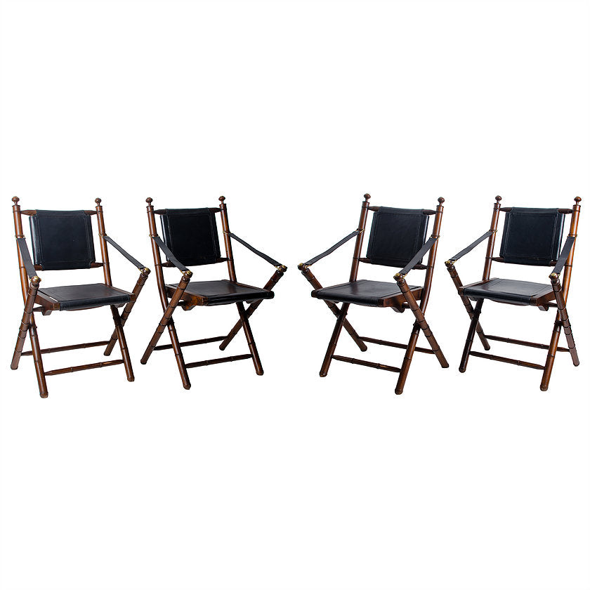 Folding Leather Campaign Chairs - Set of 4