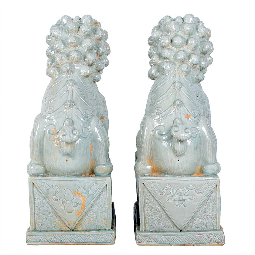 Large Chinese Celadon Ceramic Guardian Lions