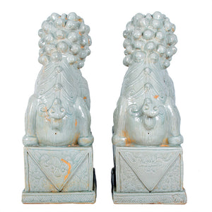 Large Chinese Celadon Ceramic Guardian Lions