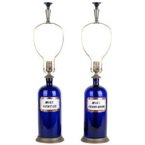 Bristol Cobalt Apothecary Bottle Lamps - A Pair