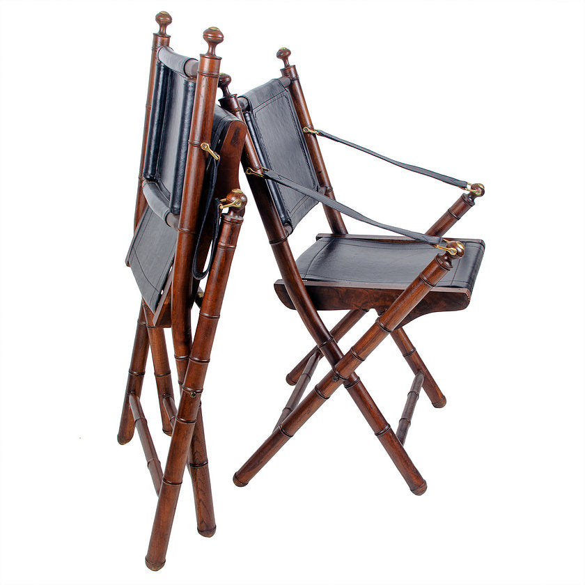 Folding Leather Campaign Chairs - Set of 4