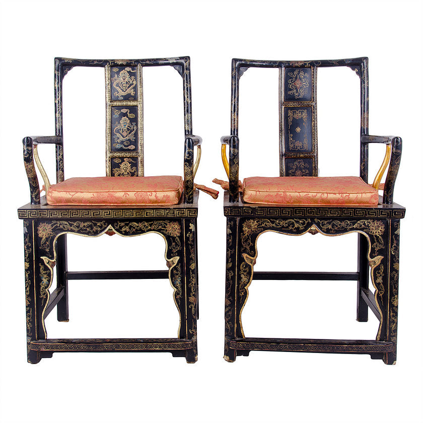 Chinese Black Lacquer Armchairs