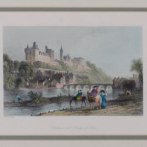 1841 Chateau and Bridge of Pau Steel Engraving