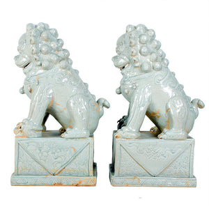 Large Chinese Celadon Ceramic Guardian Lions