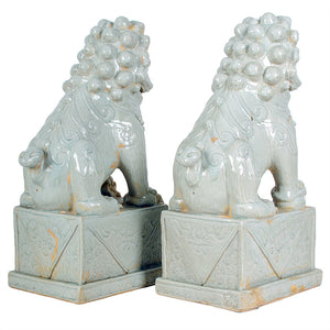 Large Chinese Celadon Ceramic Guardian Lions