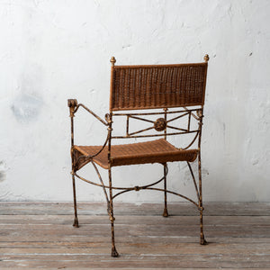 Giacometti Style Wrought Iron and Wicker Chair