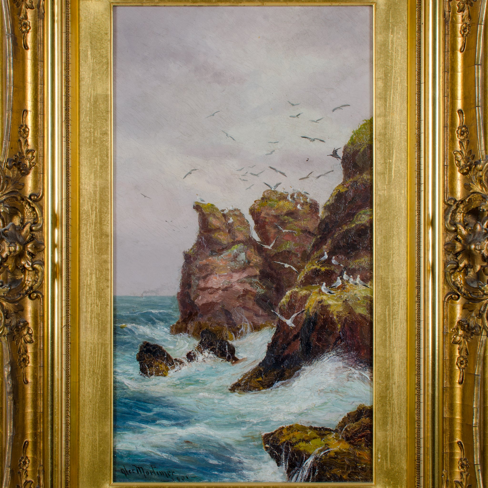 Alexander Mortimer - Rocky Coastal Views Oil Paintings - a Pair