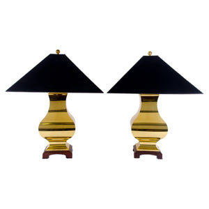 Chinoiserie Ginger Jar Brass Lamps - A Pair