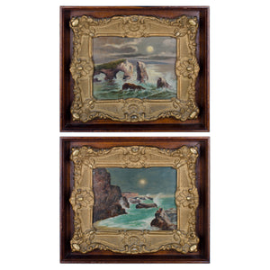 Feodor von Luerzer - Nocturnal California Coast Paintings - A Pair