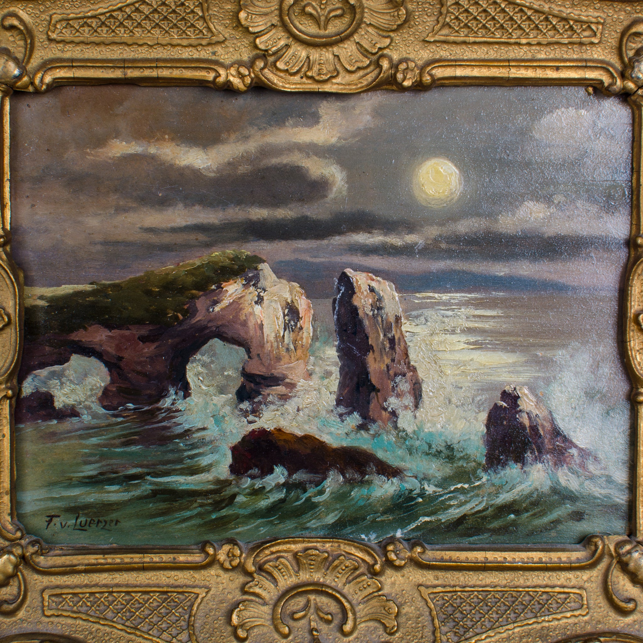 Feodor von Luerzer - Nocturnal California Coast Paintings - A Pair