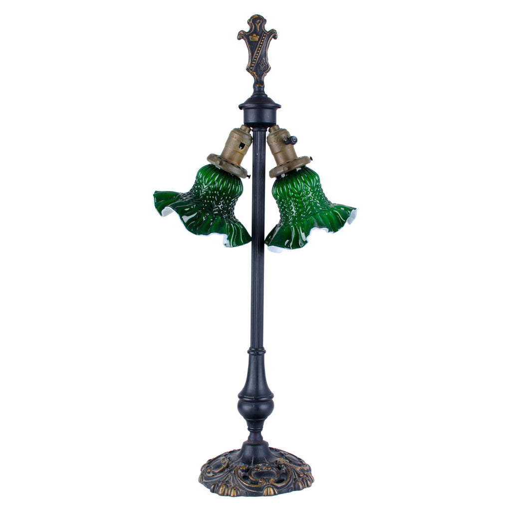 Antique Cast Iron Green Glass Lamp