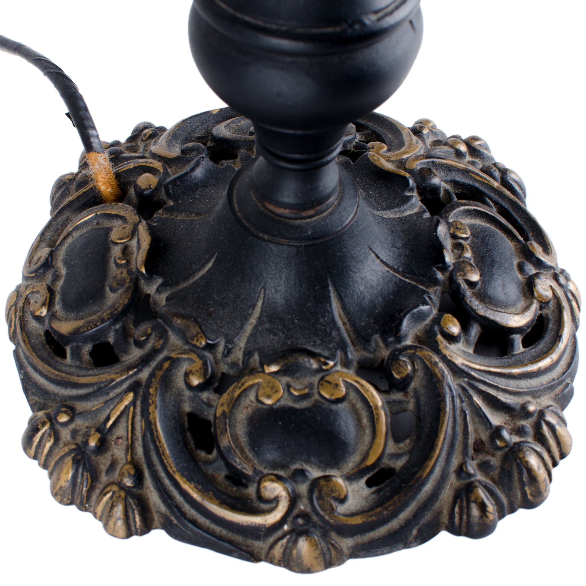 Antique Cast Iron Green Glass Lamp