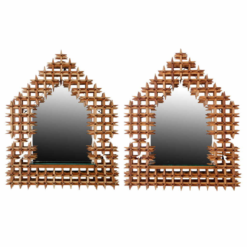 Crown of Thorns Tramp Art Mirror Sconces - a Pair