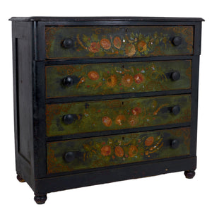 Victorian Polychrome Floral Painted Chest of Drawers